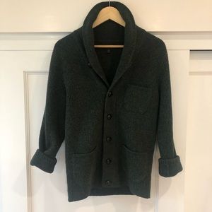J Crew Olive Green Wool Sweater Cardigan with shawl collar